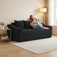 Sofá Cama Convertible en Forma de L de 78.7 Pulgadas, 3 Plazas, Plegable, Ecológico, Duradero, Moderno, Negro, para Escuela, Taller, Almacenamiento