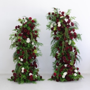 Arche demi-<span class=keywords><strong>lune</strong></span> en roses artificielles <span class=keywords><strong>bordeaux</strong></span> et rose poudré, réaliste, pour décoration florale de cérémonie de mariage, vente en gros directe usine - Product Image 5