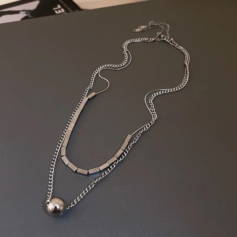Fashion Multi Layers Simple Necklace Shining Metal Women Clavicle Chain Elegant Beads and Rectangles Necklace
