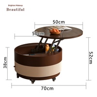 Meuble TV rond moderne avec plateau relevable, tiroir de rangement et compartiment dissimulé, hauteur réglable, meuble de salon mobile