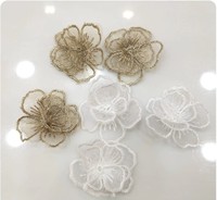 Applique en dentelle brodée en organza, 14 cm, à coudre, motif fleur 3D perlée, doré et noir, en feutre non tissé et cristaux