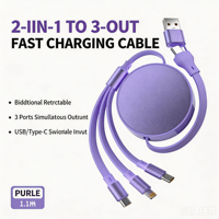 Cable de Carga Rápida 3 en 1 con Trenzado de TPE, USB 3.0 5A para Dispositivos Android/iOS/Tipo-C