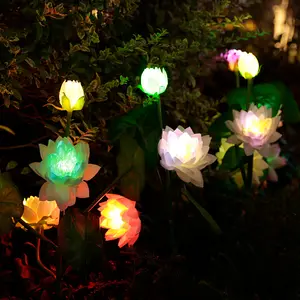 Sıcak satış 3 güneş lotus LED güneş lotus lambaları zemin simülasyon açık dekorasyon için çiçek lamba kutup lamba