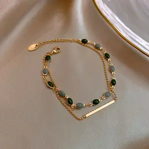 Двухслойная цепочка во французском стиле INS, винтажный позолоченный браслет-цепочка, эмалированные подвески, капли воды, медный браслет из бисера, женский браслет