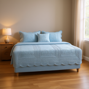 DB 6-Piece Reversible Scalloped Edge Bedding Set Egyptian Cotton <b>King</b> <b>Size</b> Classic Quilted Design Home Use - Product Image 2