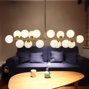 현대 골드 블랙 펜던트 램프 젖빛 유리 공 LED 샹들리에 미니멀리스트 창조적 인 성격 매직 콩 복고풍 천장 조명