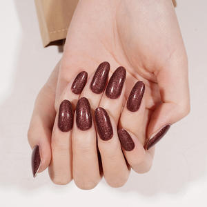 เจลทาเล็บลายตาแมว ขายดี ปราศจากสาร HEMA สติ๊กเกอร์ติดเล็บปลอม สีน้ำตาลโคโค่ เจลกึ่งสำเร็จรูป แผ่นเจลติดเล็บ 20 แผ่น - Product Image 4