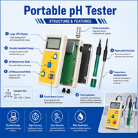 Portable Digital Temperature&pH 3in1 Tester Engine Replaceable Electrode 100L/Hour Filtration for Water Quality Laboratory