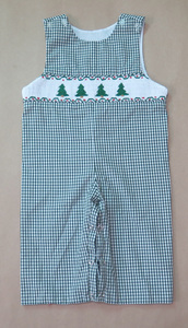Robe de Noël à carreaux verts pour bébé fille, col festonné, broderie d'arbre, manches courtes, robe de célébration des fêtes pour tout-petits - Product Image 3