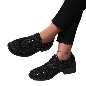 Chaussures décontractées à talon carré grande taille pour femme, prix avantageux, confortables, respirantes, tendance printemps-automne, à paillettes, résistantes à l'usure - Product Image 5