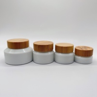 Botol Pompa Kaca Kosmetik Kemasan Jar Krim 15g-200ml Botol Lotion Kaca Opal Putih Miring Pompa/Botol Tetes/Tutup Bambu