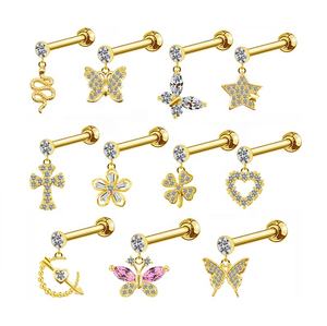 <span class=keywords><strong>Gaby</strong></span>-pendientes de cartílago con diseño de corona de mariposa, joyería para piercing de superficie con extremo de bola, novedad, venta al por mayor - Product Image 1