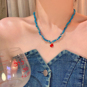 Collar de cuentas de resina plástica color dopamina para mujer, de lujo ligero, minimalista, con forma de corazón esmaltado, elegante X2020 B - Product Image 4