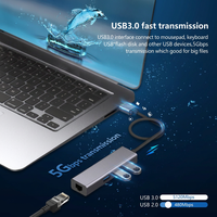 Adaptor USB 3.0 ke RJ45 Gigabit Ethernet dengan 3 Port USB3.0 Hub Kartu Jaringan Eksternal Aluminium untuk Notebook Laptop