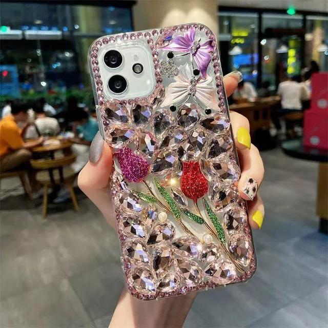 Luxury Rhinestones Rose Butterfly Diamond Phone Case in Stock  for iPhone 15 14 13 12 11 Pro Max for samsung A23 FOLD