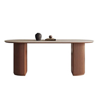 Table à manger en bois avec plateau en pierre résistant aux hautes températures, style du milieu du siècle, pour petite salle à manger familiale