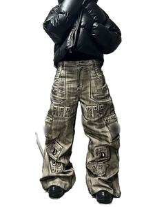 جينز رجالي من القطن بتصميم فضفاض على طراز الهيب هوب، متعدد الجيوب، بغسيل قديم، جودة عالية، تصنيع حسب الطلب، موديل 2026 من هاي ياو - Product Image 1