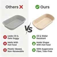 Bagasse U-vormige doos 500ml, voedselveilig, magnetronbestendig, biologisch afbreekbaar, voor maaltijdvoorbereiding, delicatessen, boodschappen, afhaalmaaltijden, milieuvriendelijke voedselverpakking