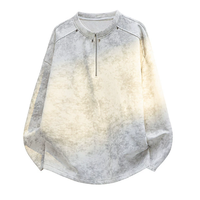 Pull vintage à capuche en molleton français brodé avec bande teinte et rivets, demi-zip