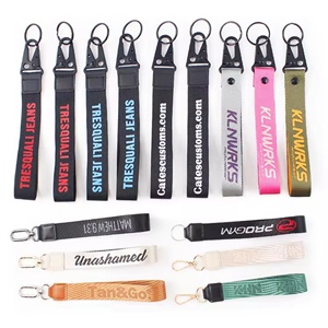 Cordón de poliéster personalizado para llavero con logotipo bordado de alta calidad y pulsera tejida - Product Image 1