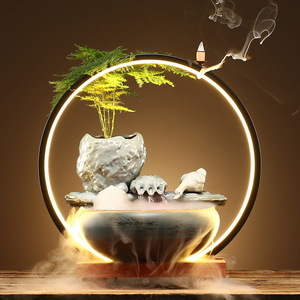 Décorations Maison Fontaine en Céramique Lumineuse Petite pour Salon, Humidificateur de Bureau à Circulation d'Eau Artisanale - Product Image 3