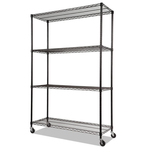 Roues de rayonnage en fil d'acier de qualité commerciale à 4 niveaux, support en métal noir robuste pour ustensiles de - Product Image 1