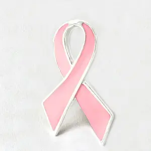 Custom Logo Pink Ribbon Lapel Pin for Breast Cancer Awareness Metal Crafts
