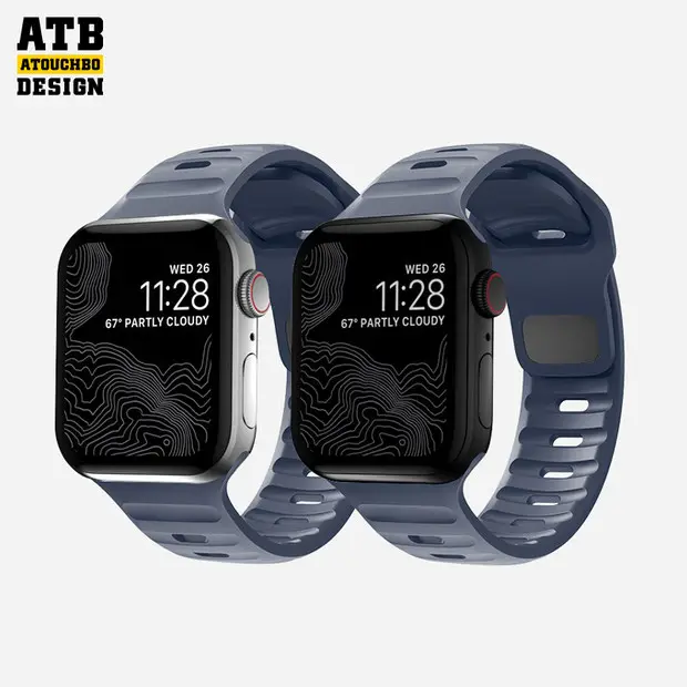 ATB design sport series luxury t-buckle smart fkm silicone rubber watch strap apple watch band for iwatch