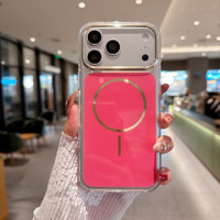 Coque de téléphone magnétique antichoc transparente avec protection d'objectif à grande fenêtre électroplaquée pour iPhone 15 14 13 12 16 17 Pro Max