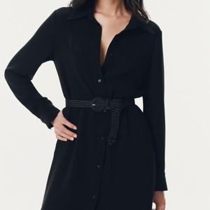Robe décontractée élégante pour femme, longueur genou, 100 % lin, anti-plis, manches longues, coupe ample, simple boutonnage, avec fente - Product Image 2