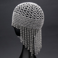Chapeau de danse du ventre Performance Accessoires de cheveux Accessoires de mariée perlés à la main Long gland Chapeaux