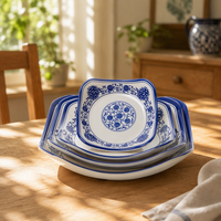Ensemble d'assiettes à dîner de restaurant chinois à imprimé orchidée, nouvel ensemble d'assiettes en mélamine bleue