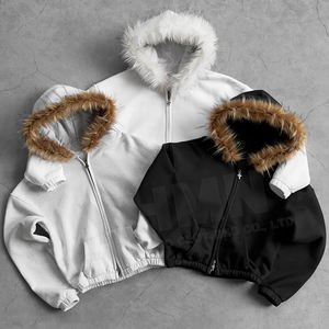 <span class=keywords><strong>Felpa</strong></span> da Uomo Vintage con Zip e <span class=keywords><strong>Cappuccio</strong></span> Staccabile in <span class=keywords><strong>Pelliccia</strong></span> Sintetica, Taglio Boxy, in Cotone Biologico French Terry, Tinta Unita, con Doppia Cerniera, Personalizzabile - Product Image 1