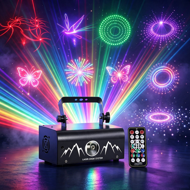 2W Party Lights Disco 3D Animation Multi-color Laser Projector DMX-512 Indoor Stage Lighting for Wedding Nightclub Remote