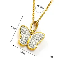 Collier pendentif en acier inoxydable avec un design de papillon serti de strass brillants, accessoire de bijoux délicat pour femmes, à porter au quotidien