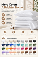Parure de draps 4 pièces de luxe, couleur unie, 100 % polyester, avec 2 taies d'oreiller et drap-housse à poches profondes