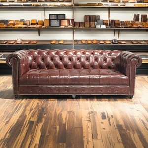 Muebles clásicos de lujo antiguos de estilo americano Salón Cigar Sala VIP Discoteca Bar Sofás de cuero sintético - Product Image 3