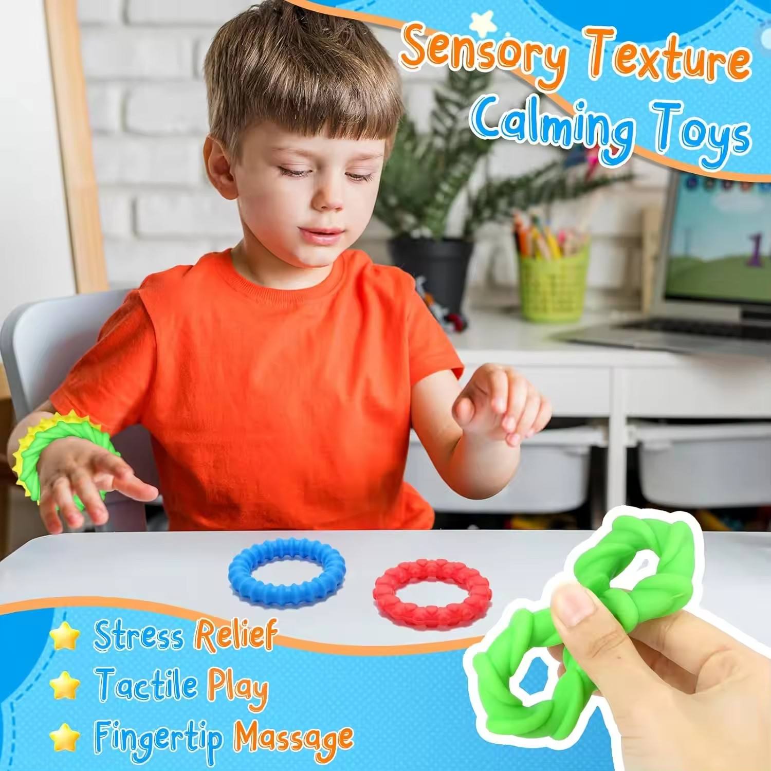 Silicone Texture Bracelet Calming Autism Quiet Fidgets Texture Anxiety Silent Toys Christmas Stocking Stuffers for Kids