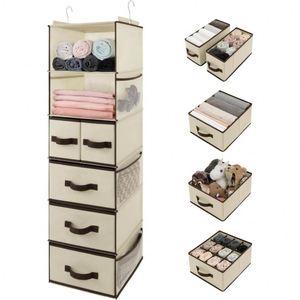 <b>6</b>-Shelf Hanging Closet Organizer with 3 <b>Drawers</b> Non-Woven with Iron Frame, 2 Detachable 3-Tier Units for Wardrobe Nursery Dorm - Product Image 5