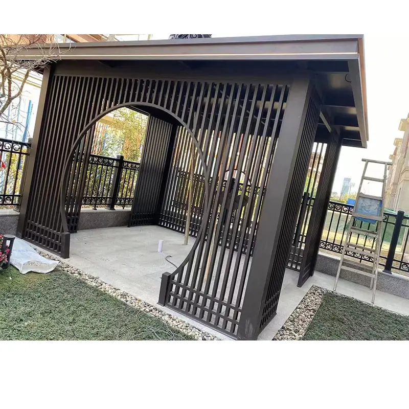 Luxe Moderne Outdoor Pergola Aluminium Waterdichte Lamellen Dak Metalen Tuin Pergola