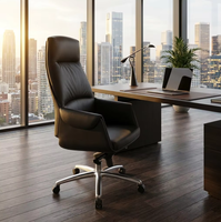 Chaise de direction à dossier moyen en cuir PU noir, réglable en hauteur, pivotante, ergonomique, design moderne pour la maison, le bureau et les bureaux professionnels