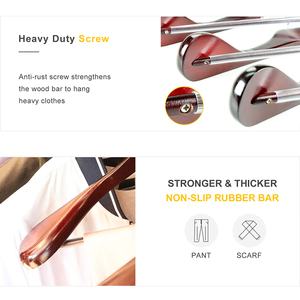 Présentoir de vêtements à épaule <span class=keywords><strong>large</strong></span> en acajou, finition brillante, porte-manteaux en <span class=keywords><strong>bois</strong></span> avec barre pour pantalons antidérapants - Product Image 5