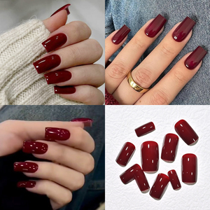 120 <span class=keywords><strong>Uñas</strong></span> Postizas Cuadradas <span class=keywords><strong>Cortas</strong></span> Color Rojo <span class=keywords><strong>Vino</strong></span>, <span class=keywords><strong>Uñas</strong></span> Acrílicas de Cobertura Total Brillante para Uso Diario y Fiestas - Product Image 5