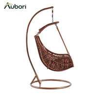 Fauteuil suspendu en forme d'œuf avec chaîne et base ronde, panier en rotin PE avec coussin pour terrasse, jardin, balcon