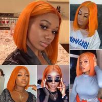 Perruque courte bob gingembre en cheveux humains, frontale 13x4 HD transparente, cheveux Remy, densité 180%, pré-épilée, orange, sans colle, pour femmes, 1 pièce