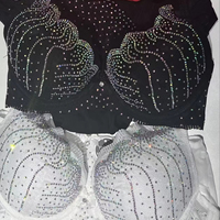 Set Bra dan Panty Wanita dengan Renda Putih dan Rhinestone, Push Up, OEM ODM, Stok Siap