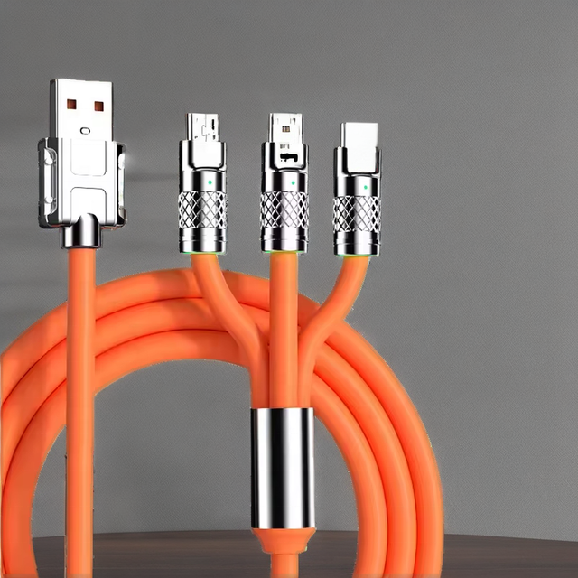 3 in 1 120W Super Fast Charging Cable Zinc Alloy Connector Liquid Silicone for iPhone Android Micro USB Type C Phones