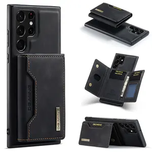 Casing Ponsel Saku Kartu Magnetik Kulit Dapat Dilepas untuk Galaxy S22 S23 Ultra, Casing Dompet Mewah untuk Samsung S22 Ultra