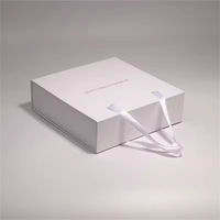Caja de Regalo Rígida Plegable Blanca con Logotipo Personalizado, Asa de Cinta de Satén, Caja de Embalaje de Papel Magnética Plegable