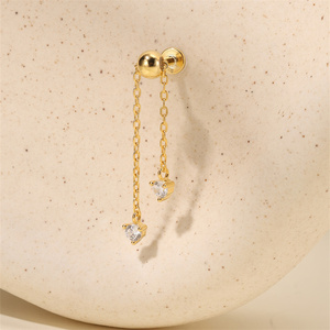 Pendientes Colgantes Ajustables de Plata de Ley 925 con Borla de Cadena, Estrella y Luna con Engaste de Circonitas, 4cm, 1.2*6mm - Product Image 4
